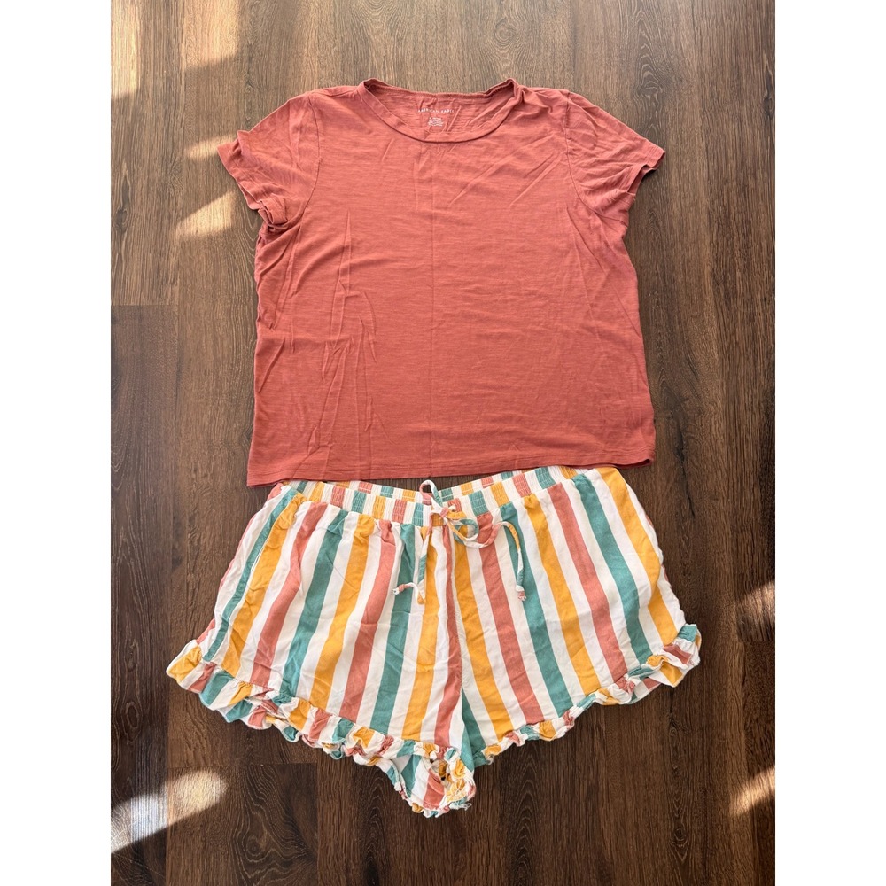 American Eagle Striped Shorts Set Coral Ruffle Shorts Women XL TG